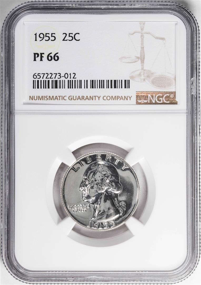 1955 Proof Washington Quarter Coin NGC PF66: One 1955 Proof Washington Quarter Coin NGC PF66. NGC Certified.