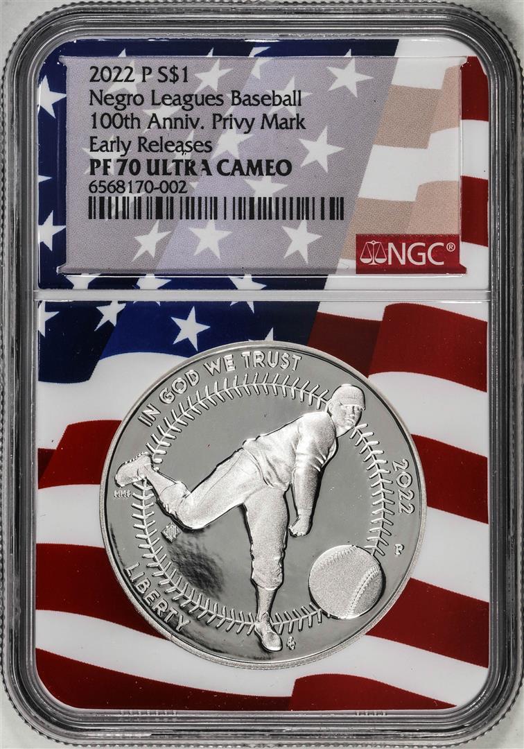 2022-P $1 Proof Negro Leagues Baseball Silver Dollar Coin NGC PF70 Ultra Cameo ER: One 2022-P $1 Proof Negro Leagues Baseball Silver Dollar Coin NGC PF70 Ultra Cameo ER. NGC Certified.