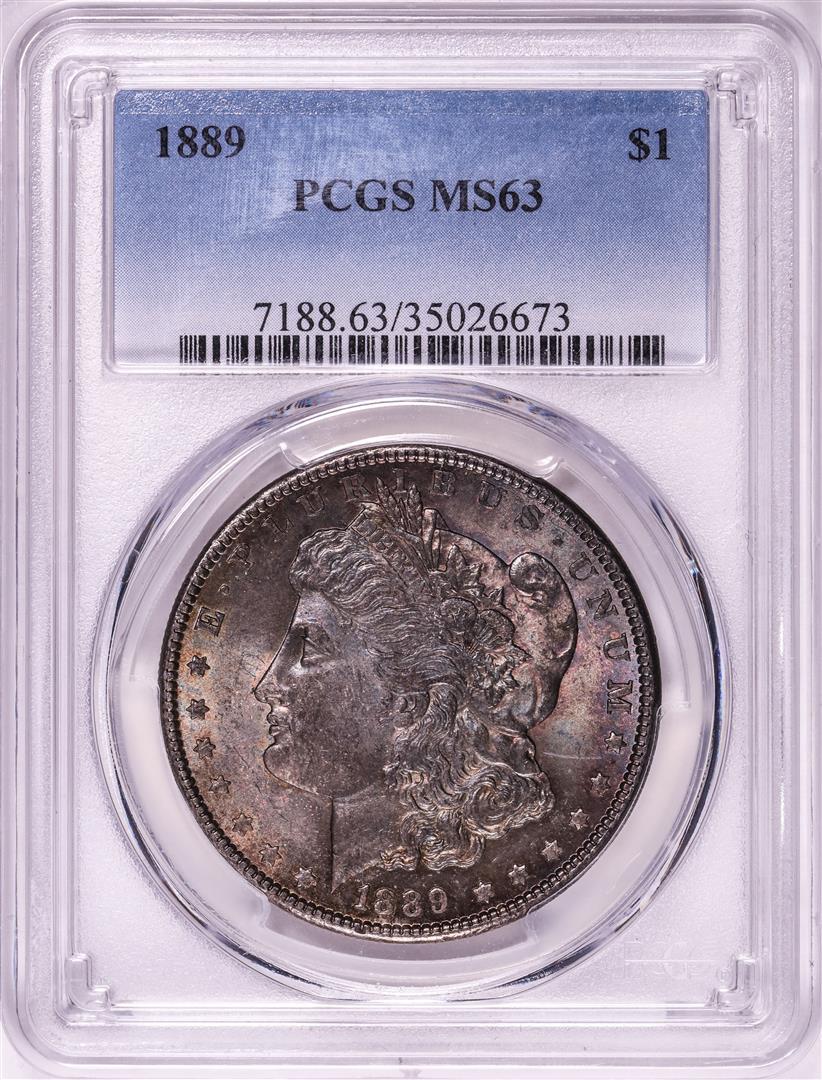 1889 $1 Morgan Silver Dollar Coin PCGS MS63: One 1889 $1 Morgan Silver Dollar Coin PCGS MS63. PCGS Graded.
