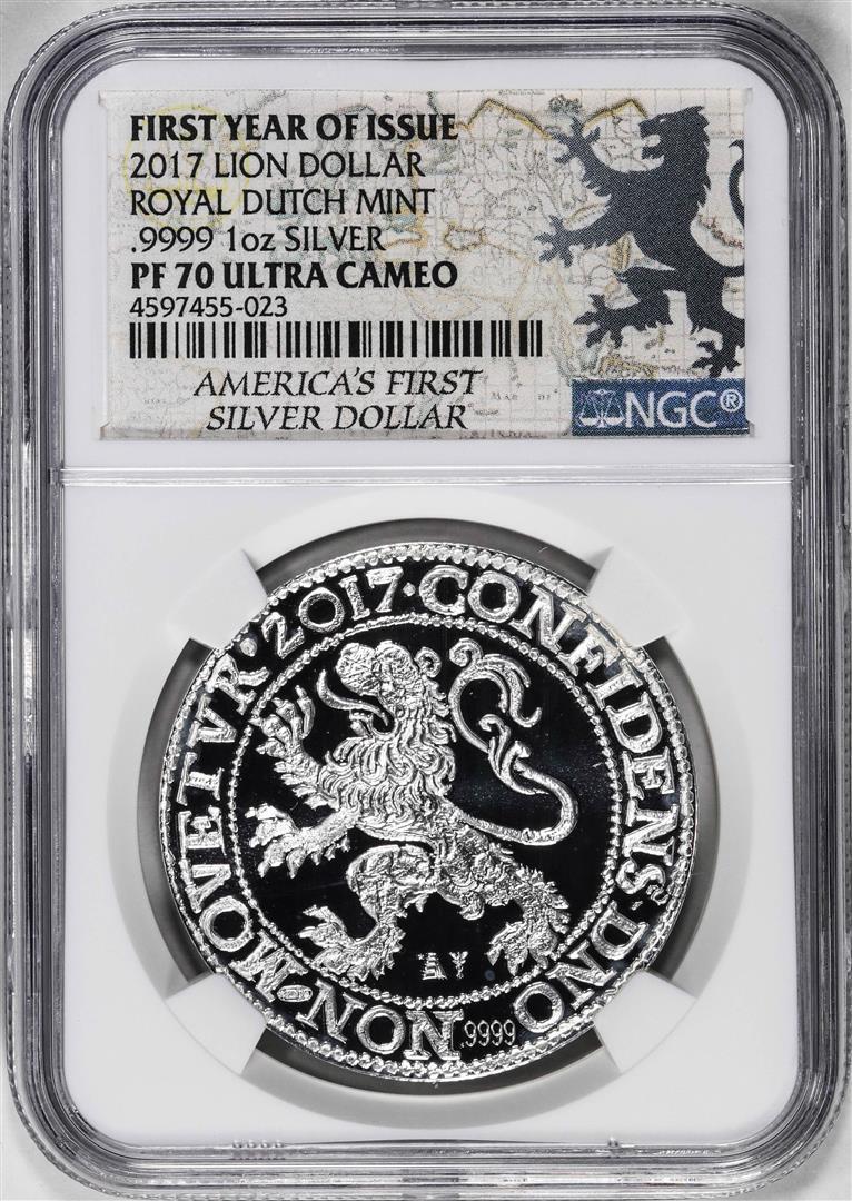 2017 Netherlands Proof Lion Dollar Restrike Silver Coin NGC PF70 Ultra Cameo FYOI: One 2017 Netherlands Proof Lion Dollar Restrike Silver Coin NGC PF70 Ultra Cameo FYOI. NGC Certified.