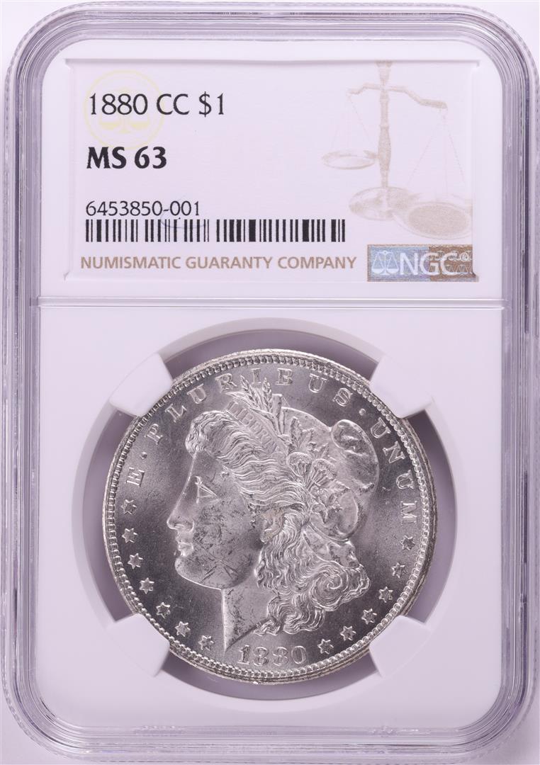 1880-CC $1 Morgan Silver Dollar Coin NGC MS63: One 1880-CC $1 Morgan Silver Dollar Coin NGC MS63. NGC Certified.