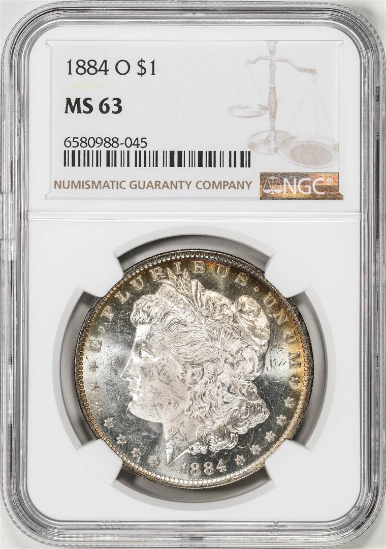 1884-O $1 Morgan Silver Dollar Coin NGC MS63: One 1884-O $1 Morgan Silver Dollar Coin NGC MS63. NGC Certified.