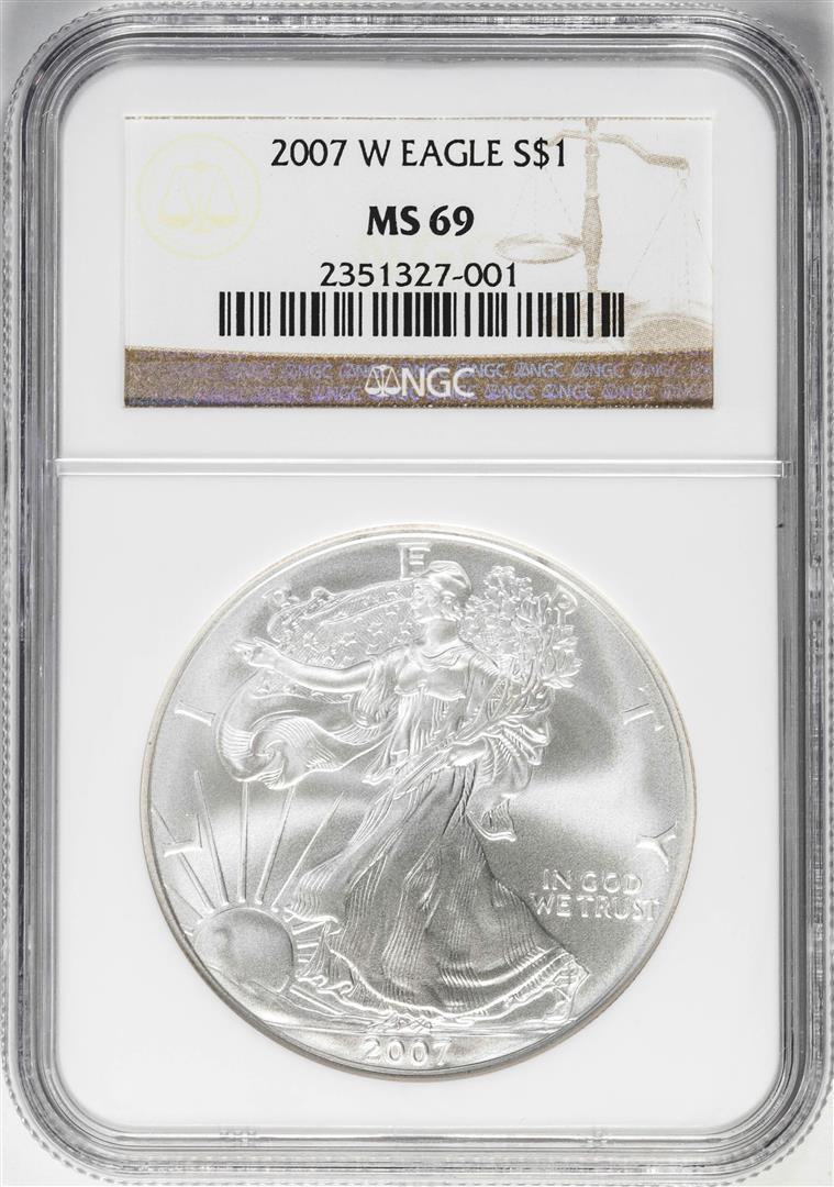 2007-W $1 Burnished American Silver Eagle Coin NGC MS69: One 2007-W $1 Burnished American Silver Eagle Coin NGC MS69. NGC Certified.