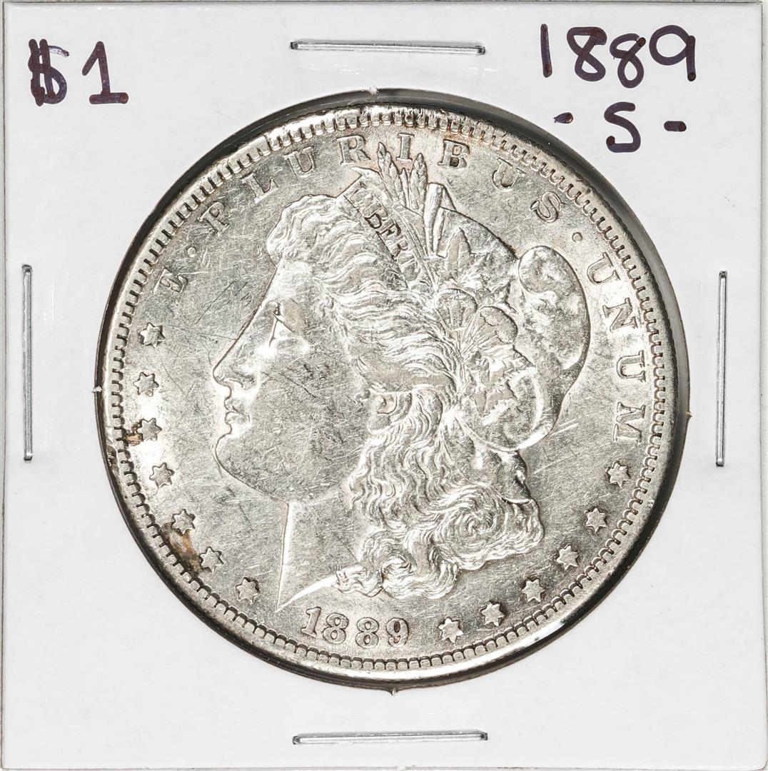 1889-S $1 Morgan Silver Dollar Coin: One 1889-S $1 Morgan Silver Dollar Coin.