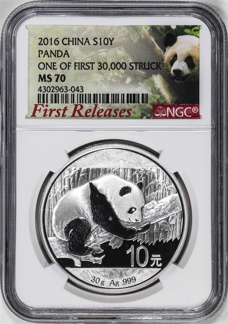 2016 China 10 Yuan Silver Panda Coin NGC MS70 First Releases: One 2016 China 10 Yuan Silver Panda Coin NGC MS70 First Releases. NGC Certified.