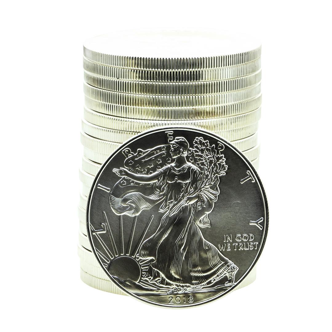 Roll of (20) Brilliant Uncirculated 2018 $1 American Silver Eagle Coins: One Roll of (20) Brilliant Uncirculated 2018 $1 American Silver Eagle Coins.