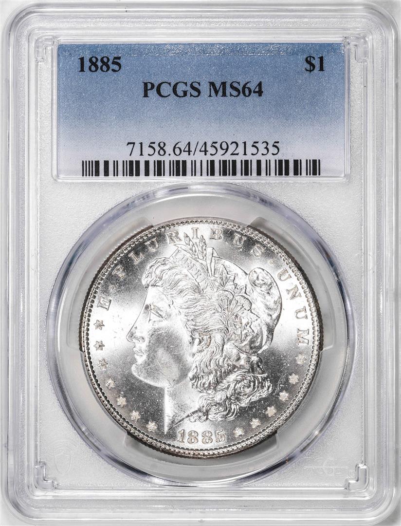 1885 $1 Morgan Silver Dollar Coin PCGS MS64: One 1885 $1 Morgan Silver Dollar Coin PCGS MS64. PCGS Graded.