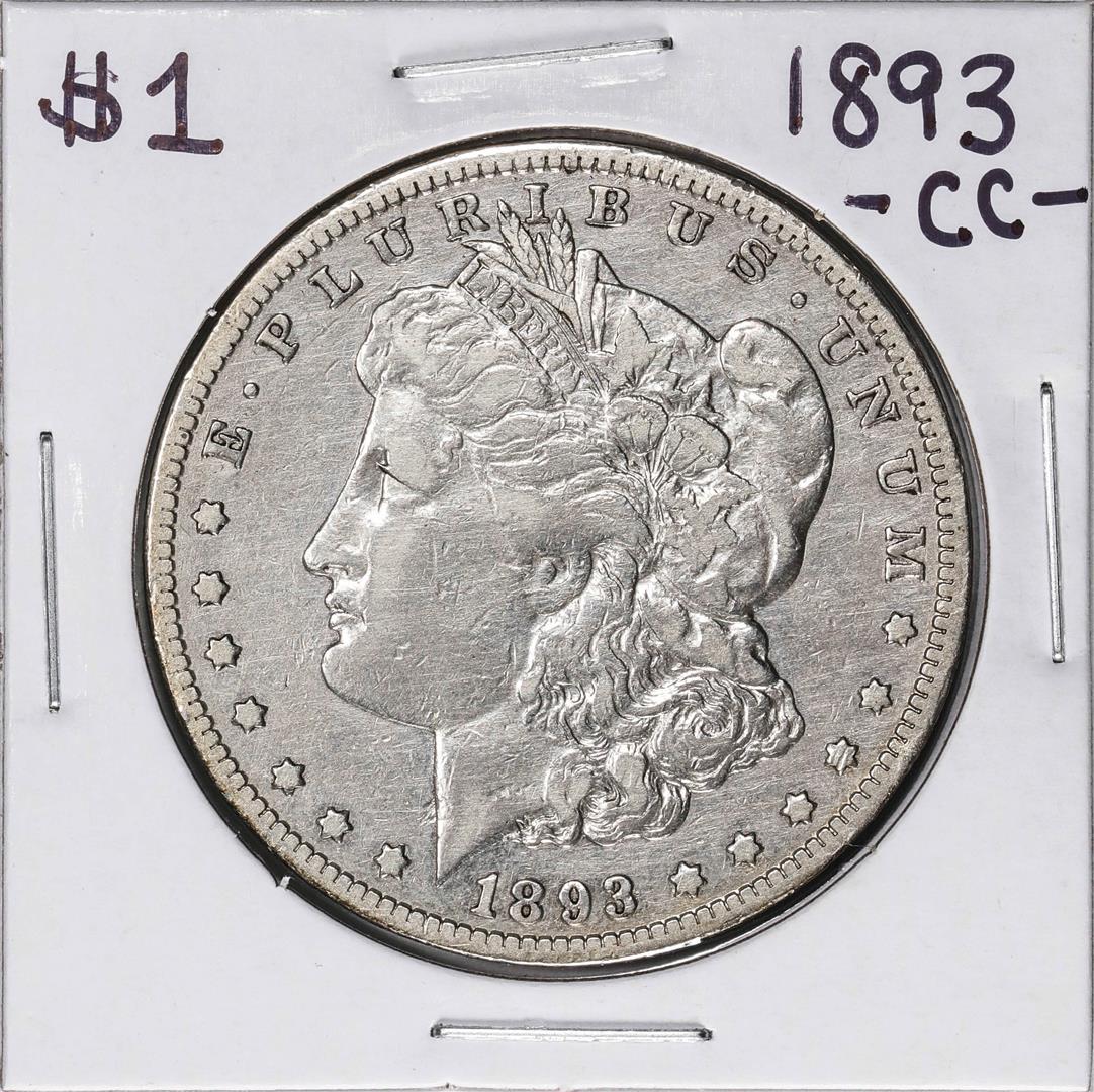 1893-CC $1 Morgan Silver Dollar Coin: One 1893-CC $1 Morgan Silver Dollar Coin.