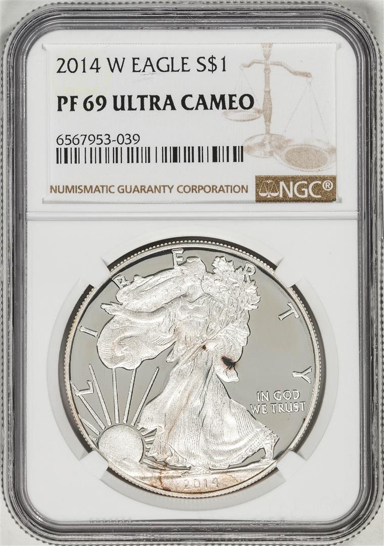 2014-W $1 Proof American Silver Eagle Coin NGC PF69 Ultra Cameo: One 2014-W $1 Proof American Silver Eagle Coin NGC PF69 Ultra Cameo. NGC Certified.