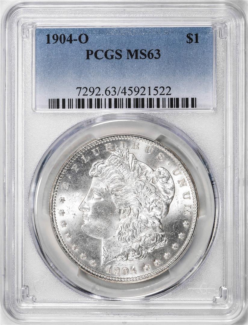 1904-O $1 Morgan Silver Dollar Coin PCGS MS63: One 1904-O $1 Morgan Silver Dollar Coin PCGS MS63. PCGS Graded.