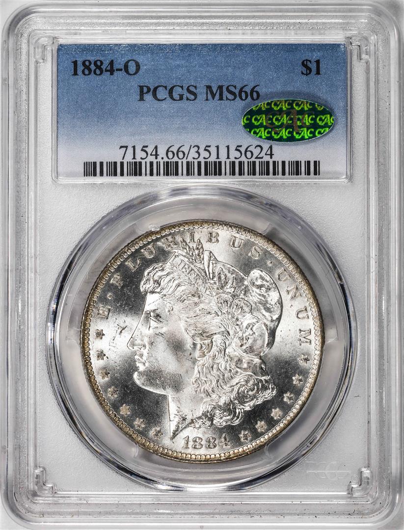 1884-O $1 Morgan Silver Dollar Coin PCGS MS66 CAC: One 1884-O $1 Morgan Silver Dollar Coin PCGS MS66 CAC. PCGS Graded.