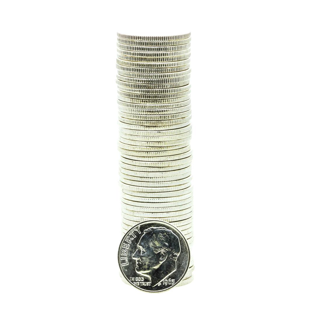 Roll of (50) Brilliant Uncirculated 1963 Roosevelt Dime Coins: One Roll of (50) Brilliant Uncirculated 1963 Roosevelt Dime Coins.