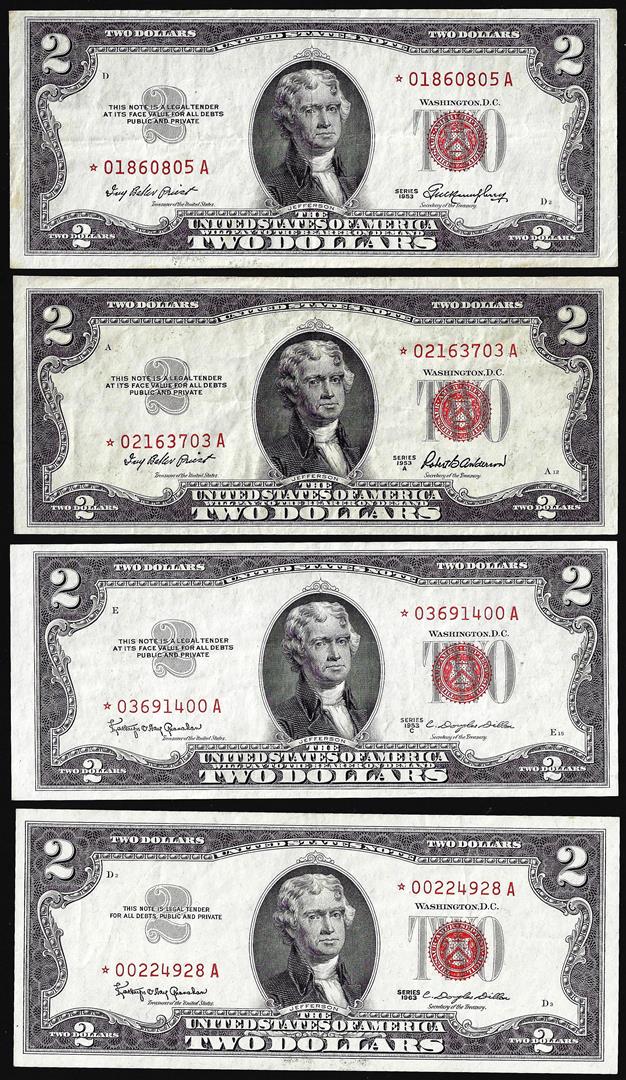 Lot of (4) 1953/1963 $2 Legal Tender STAR Notes: One Lot of (4) 1953/1963 $2 Legal Tender STAR Notes.