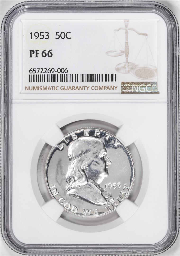 1953 Proof Franklin Half Dollar Coin NGC PF66: One 1953 Proof Franklin Half Dollar Coin NGC PF66. NGC Certified.