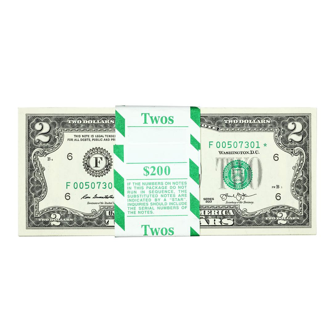 Pack of (100) Consecutive 2013 $2 Federal Reserve STAR Notes Atlanta: One Pack of (100) Consecutive 2013 $2 Federal Reserve STAR Notes Atlanta.