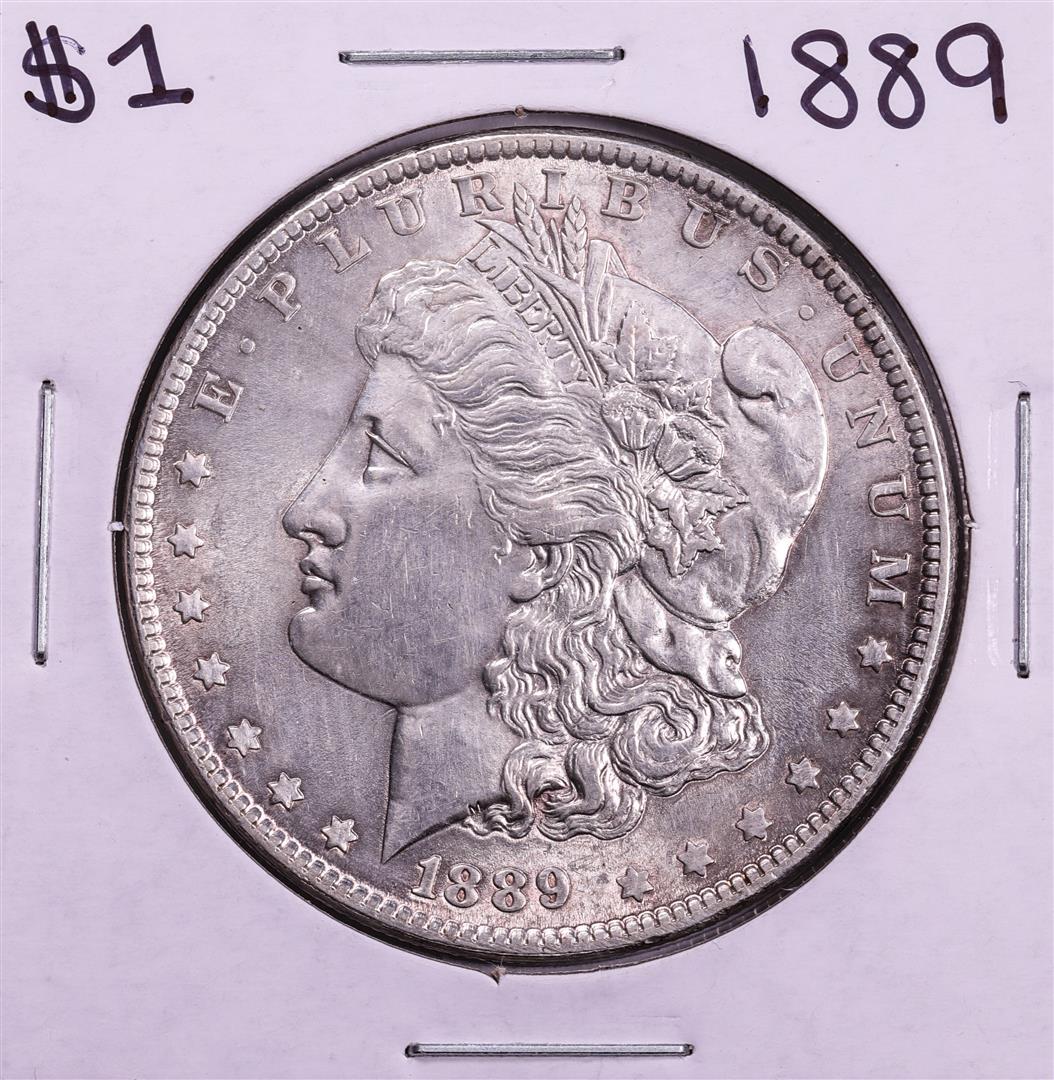 1889 $1 Morgan Silver Dollar Coin: One 1889 $1 Morgan Silver Dollar Coin.