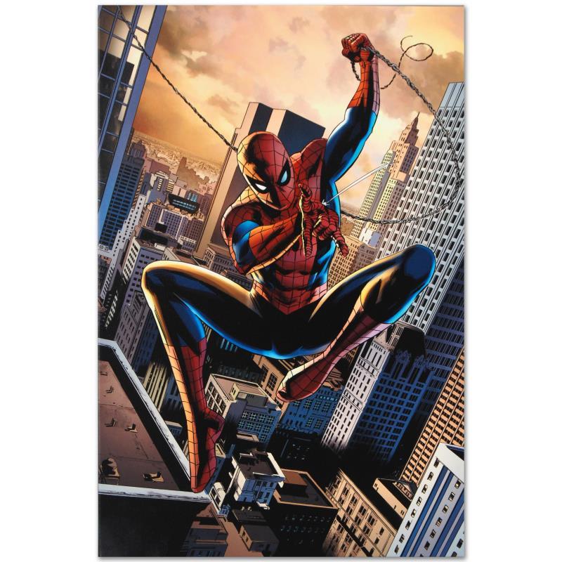 Marvel Comics "Secret War #4" Limited Edition Giclee On Canvas: A piece of comic book history, this limited edition, from original art by Gabriele Dell'Otto, depicts an intense Spider-Man. In 1998 Dell'Otto started collaborating with the European division of Marve