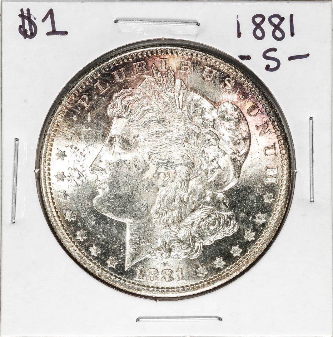 1881-S $1 Morgan Silver Dollar Coin: One 1881-S $1 Morgan Silver Dollar Coin.
