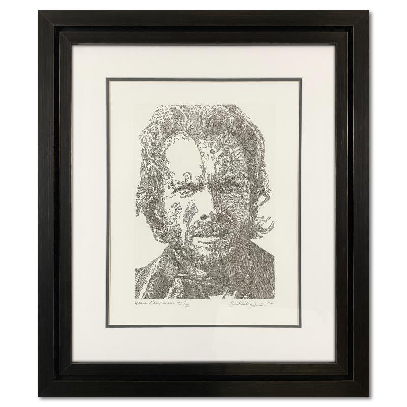 Guilaume Azoulay "Clint Eastwood" Limited Edition Etching on Paper: "Clint Eastwood" is a limited edition etching on paper by Guillaume Azoulay, numbered III/III and hand signed by the artist. This piece comes custom framed. Includes Letter of Authenticity. Measures a