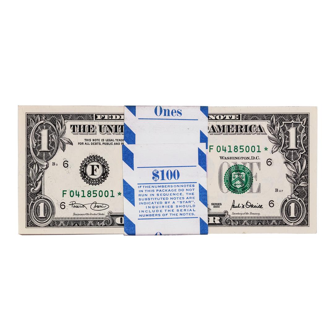 Pack of (100) Consecutive 2001 $1 Federal Reserve STAR Notes Atlanta: One Pack of (100) Consecutive 2001 $1 Federal Reserve STAR Notes Atlanta.