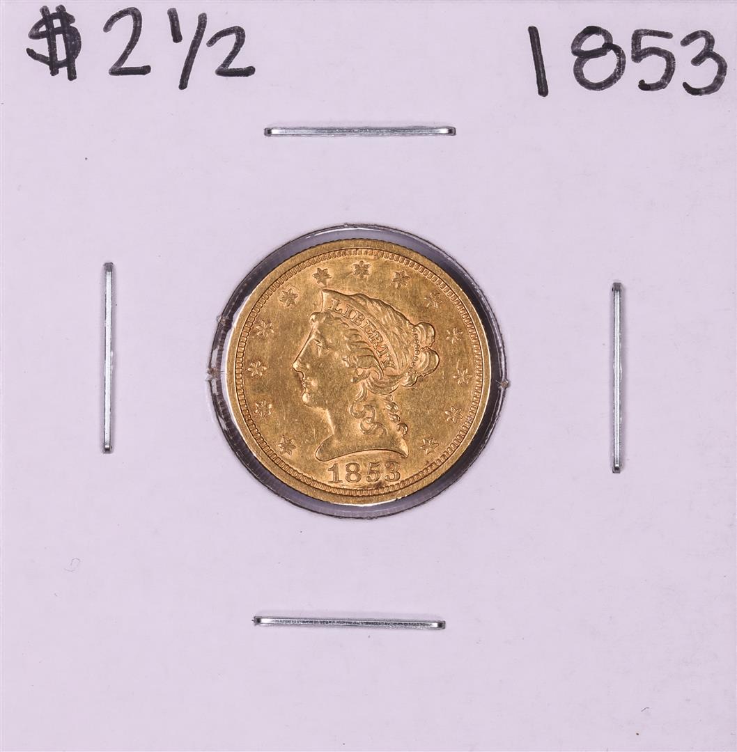 1853 $2 1/2 Liberty Head Quarter Eagle Gold Coin: One 1853 $2 1/2 Liberty Head Quarter Eagle Gold Coin.