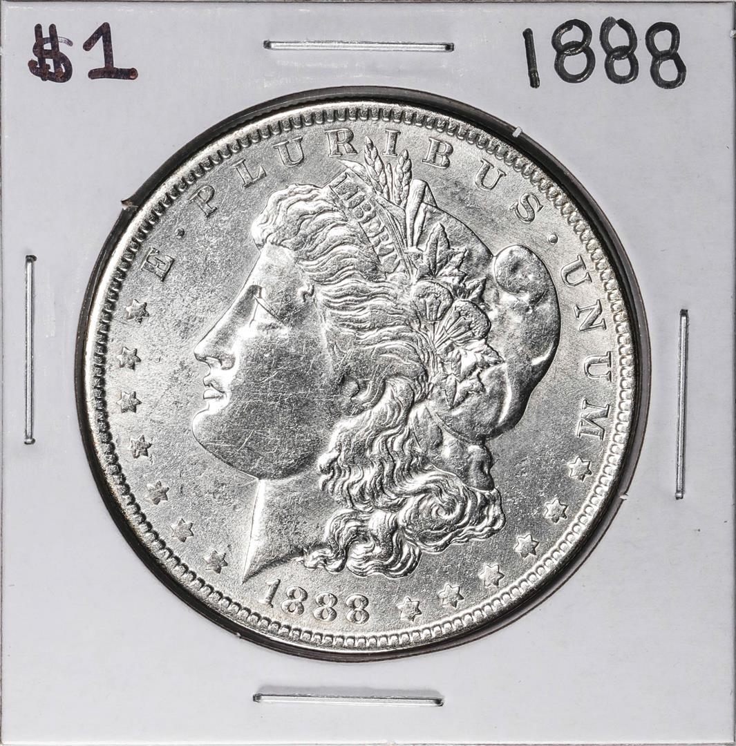 1888 $1 Morgan Silver Dollar Coin: One 1888 $1 Morgan Silver Dollar Coin.
