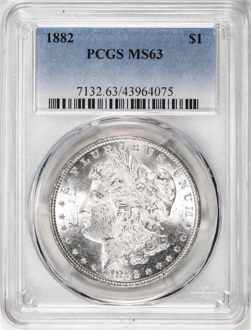 1882 $1 Morgan Silver Dollar Coin PCGS MS63: One 1882 $1 Morgan Silver Dollar Coin PCGS MS63. PCGS Graded.