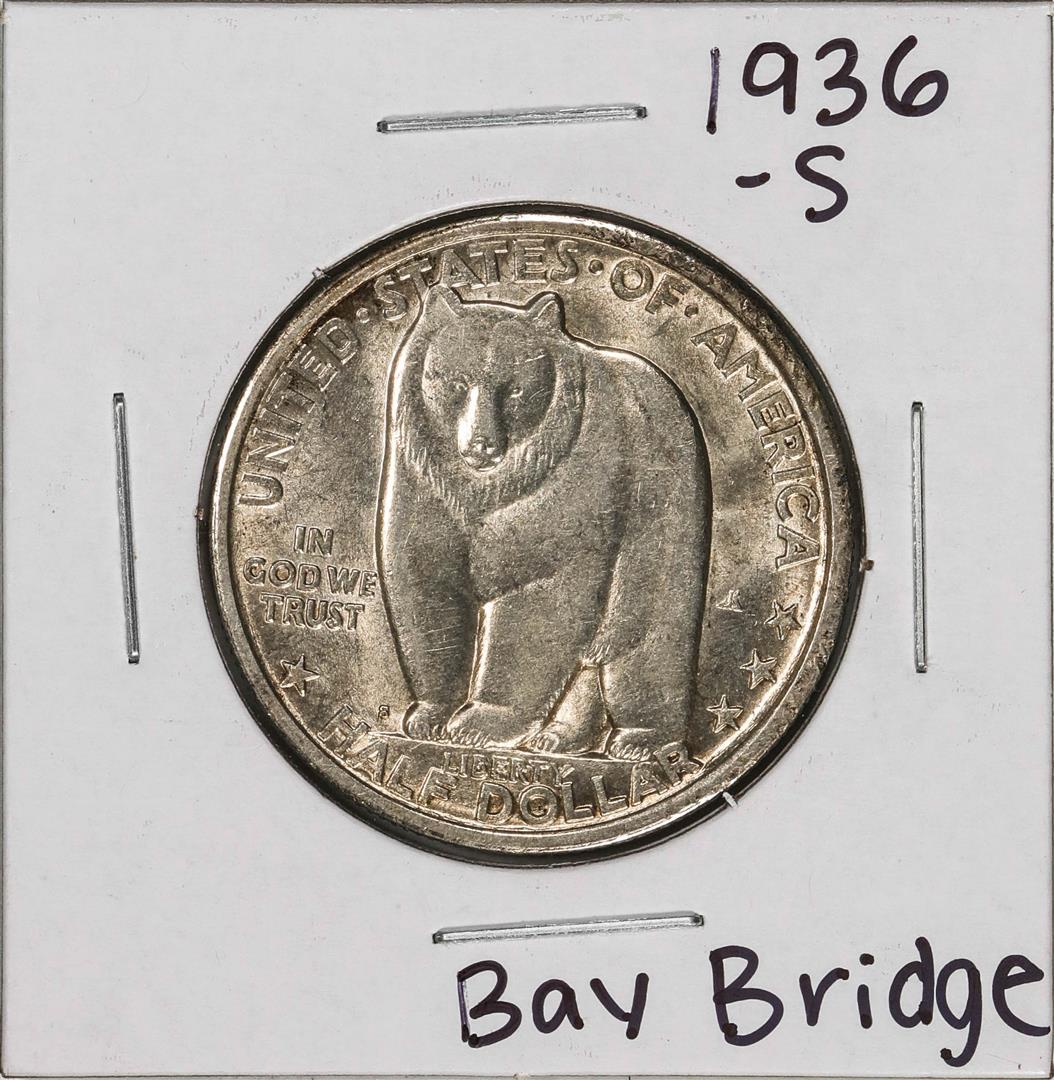 1936-S Bay Bridge Commemorative Half Dollar Coin: One 1936-S Bay Bridge Commemorative Half Dollar Coin.