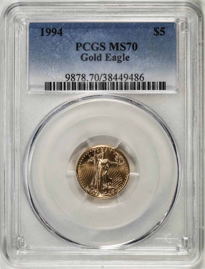 1994 $5 American Gold Eagle Coin PCGS MS70: One 1994 $5 American Gold Eagle Coin PCGS MS70. PCGS Graded.