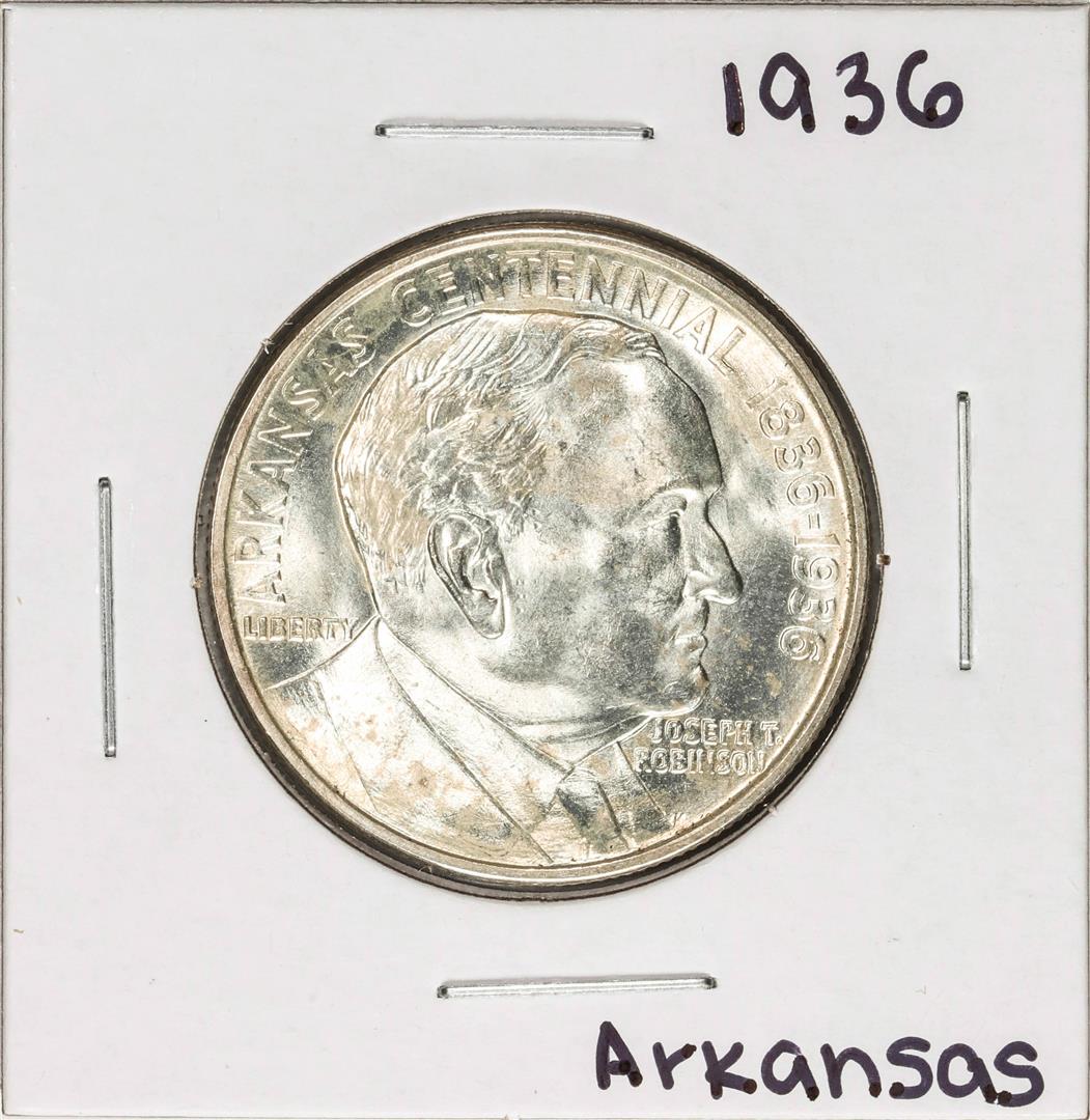 1936 Arkansas Centennial Commemorative Half Dollar Coin: One 1936 Arkansas Centennial Commemorative Half Dollar Coin.