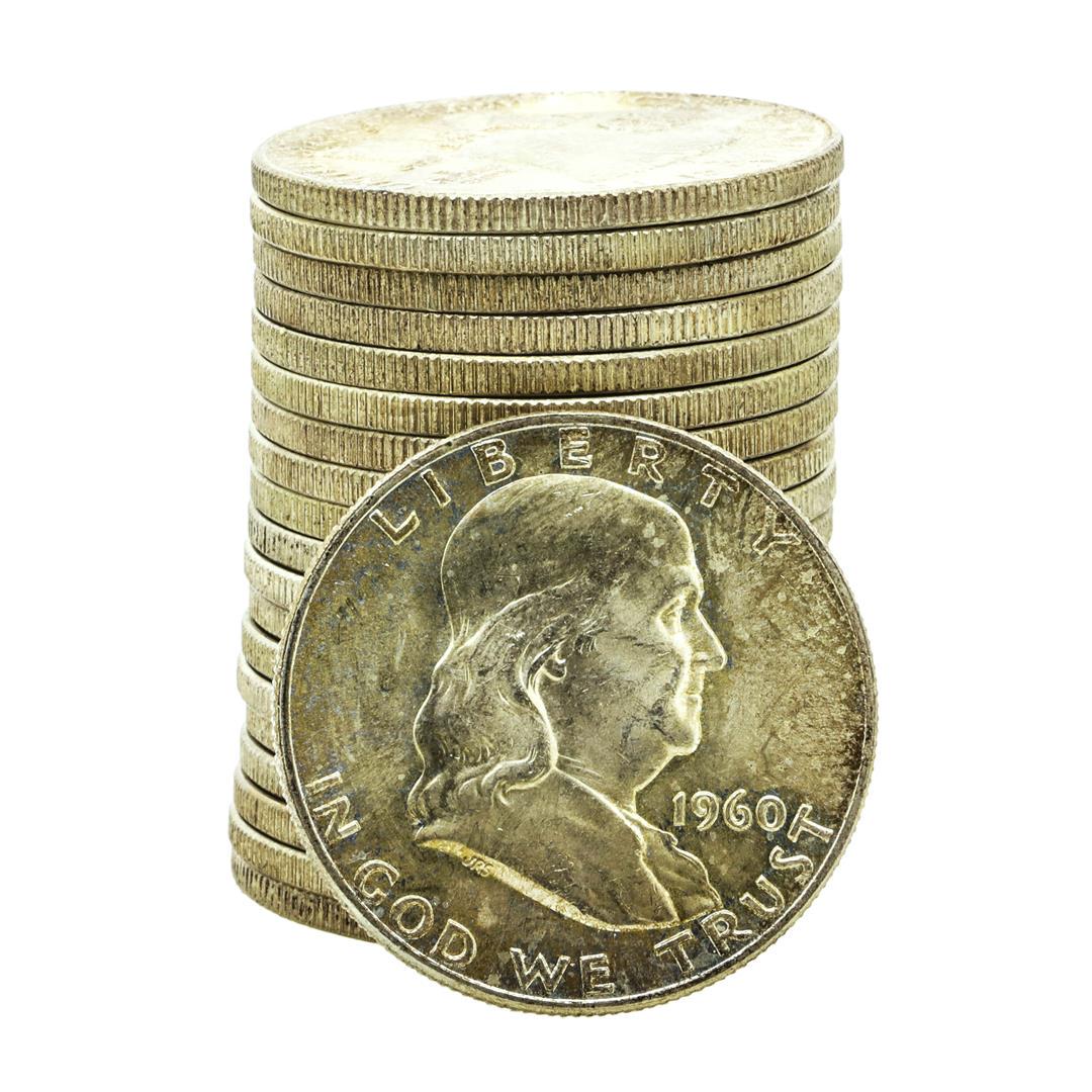 Roll of (20) Brilliant Uncirculated 1960-D Franklin Half Dollar Coins: One Roll of (20) Brilliant Uncirculated 1960-D Franklin Half Dollar Coins.