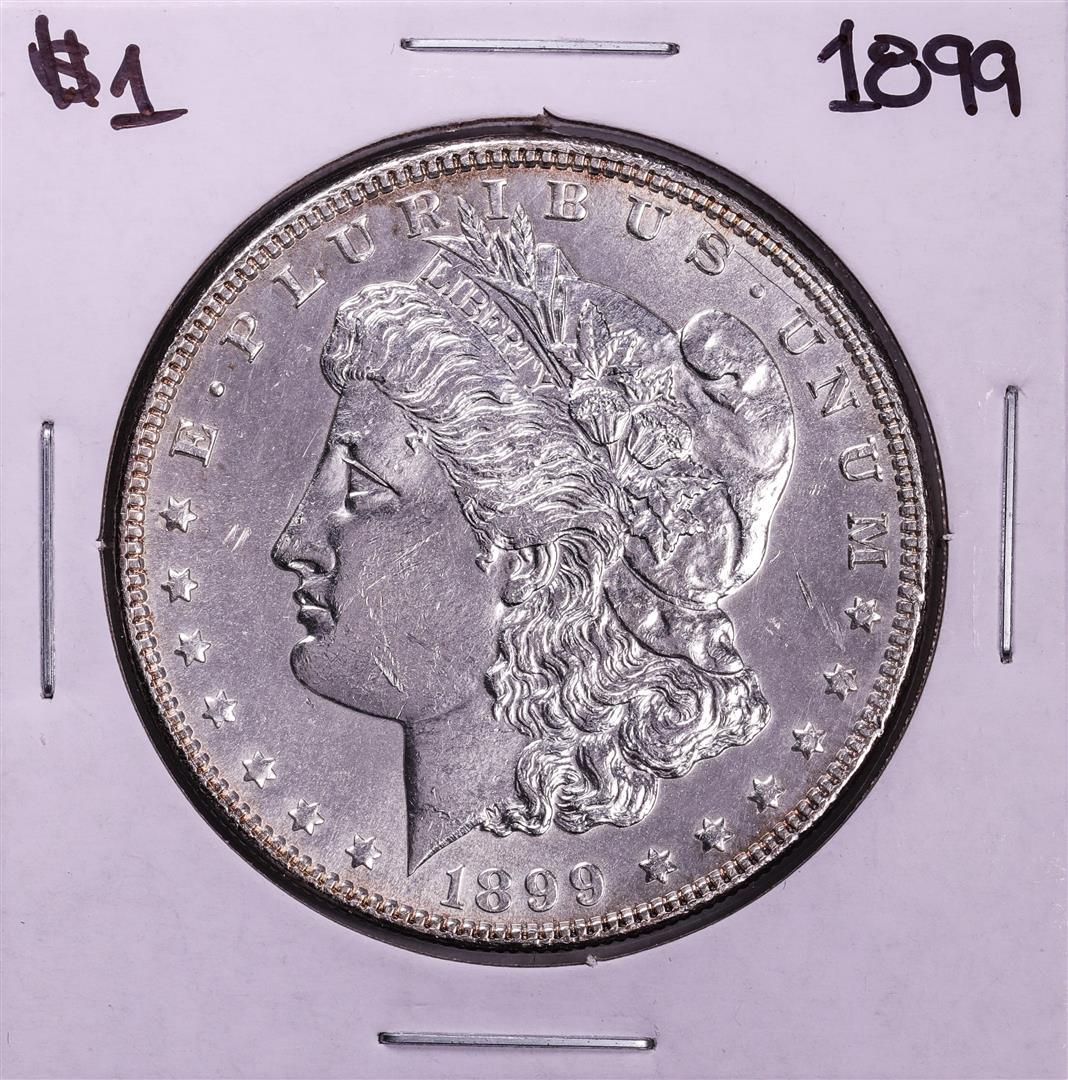 1899 $1 Morgan Silver Dollar Coin: One 1899 $1 Morgan Silver Dollar Coin.