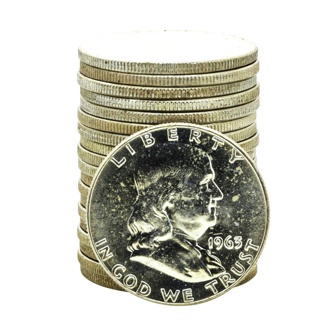 Roll of (20) Brilliant Uncirculated 1963-D Franklin Half Dollar Coins: One Roll of (20) Brilliant Uncirculated 1963-D Franklin Half Dollar Coins.