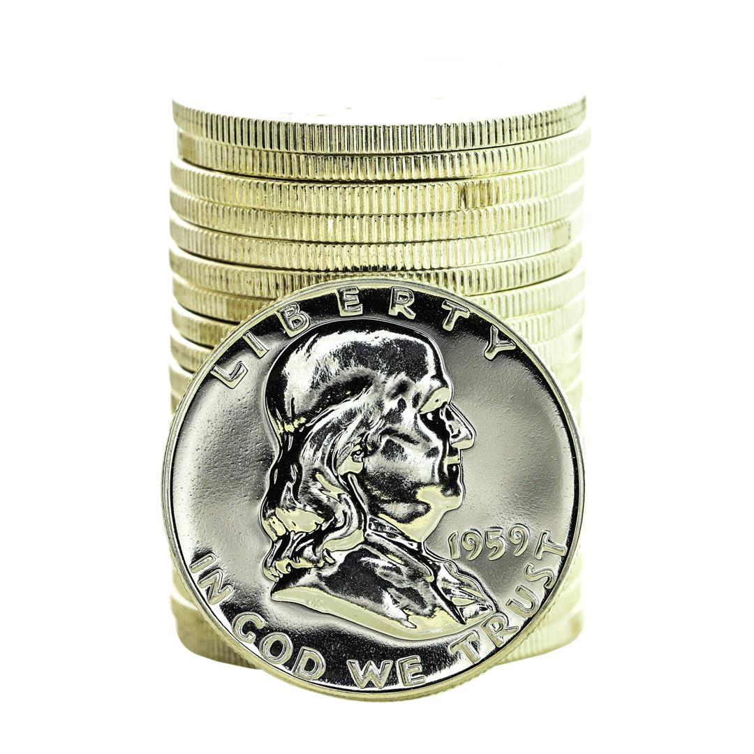 Roll of (20) Proof 1959 Franklin Half Dollar Coins: One Roll of (20) Proof 1959 Franklin Half Dollar Coins.