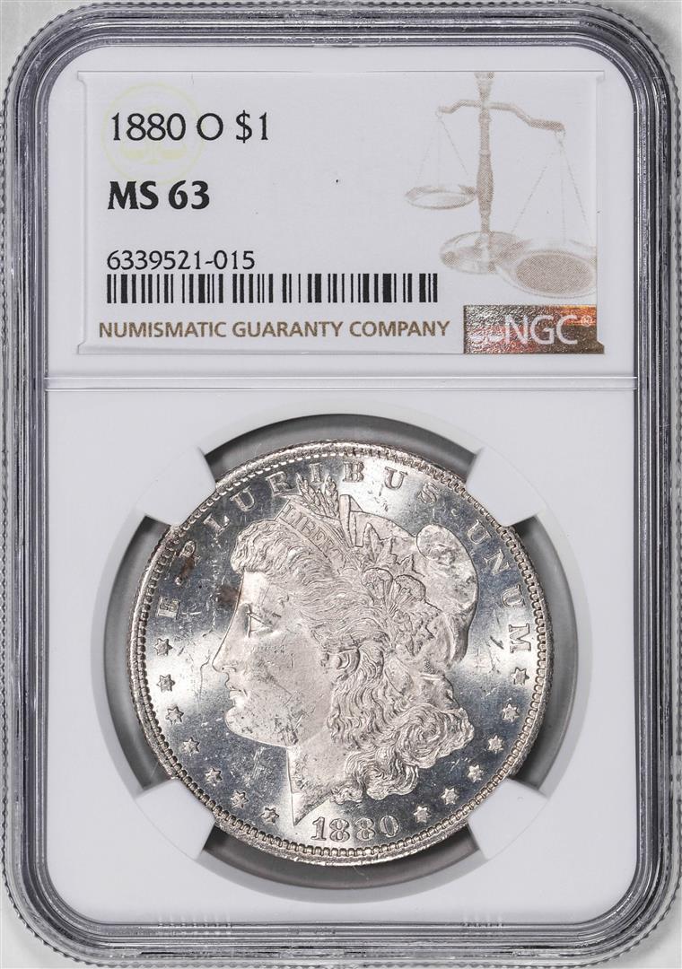 1880-O $1 Morgan Silver Dollar Coin NGC MS63: One 1880-O $1 Morgan Silver Dollar Coin NGC MS63. NGC Certified.