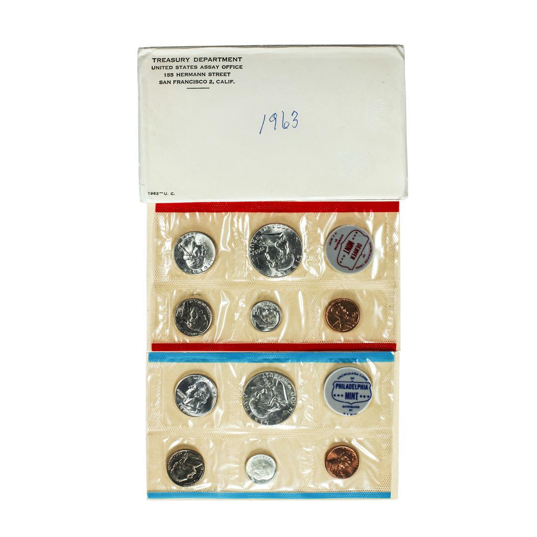 1963 P & D United States Uncirculated Mint Set: One 1963 P & D United States Uncirculated Mint Set.