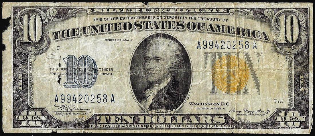 1934A $10 North Africa WWII Emergency Issue Silver Certificate Note: One 1934A $10 North Africa WWII Emergency Issue Silver Certificate Note.