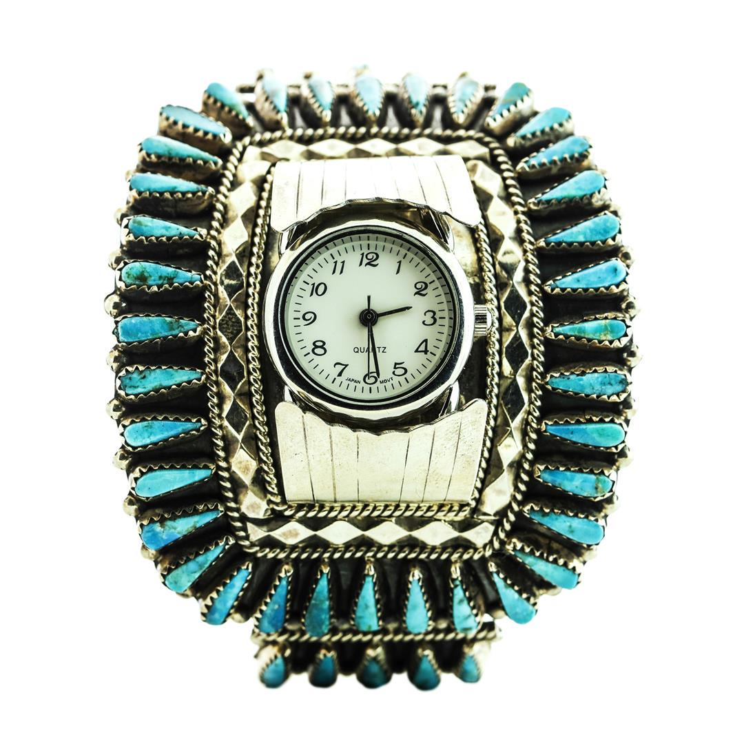 Tommy Lowe Navajo .925 Sterling Silver & Turquoise Cuff Watch Bracelet: Tommy Lowe Navajo .925 Sterling Silver & Turquoise Cuff Watch Bracelet, the total weight of the watch including the movement is 75.21 grams.