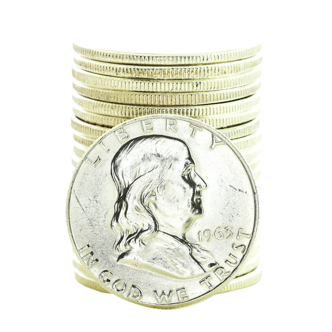 Roll of (20) Brilliant Uncirculated 1963 Franklin Half Dollar Coins: One Roll of (20) Brilliant Uncirculated 1963 Franklin Half Dollar Coins.