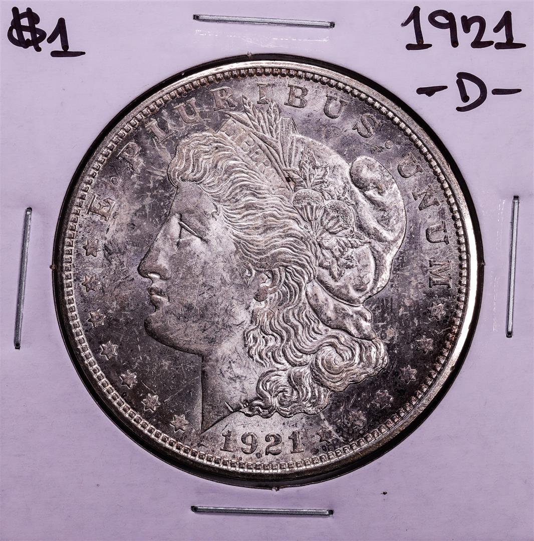 1921-D $1 Morgan Silver Dollar Coin: One 1921-D $1 Morgan Silver Dollar Coin.