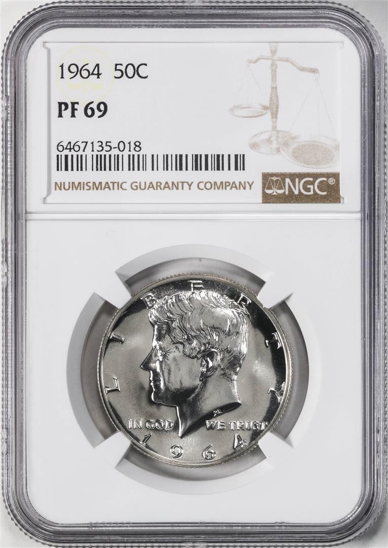 1964 Proof Kennedy Half Dollar Coin NGC PF69: One 1964 Proof Kennedy Half Dollar Coin NGC PF69. NGC Certified.