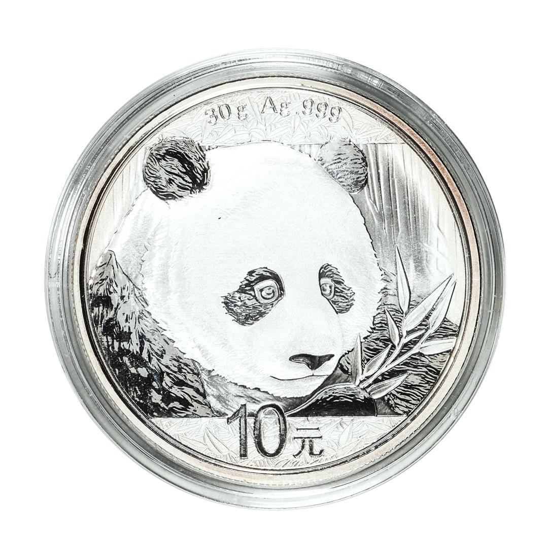 2018 China 10 Yuan Panda Silver Coin: One 2018 China 10 Yuan Panda Silver Coin.