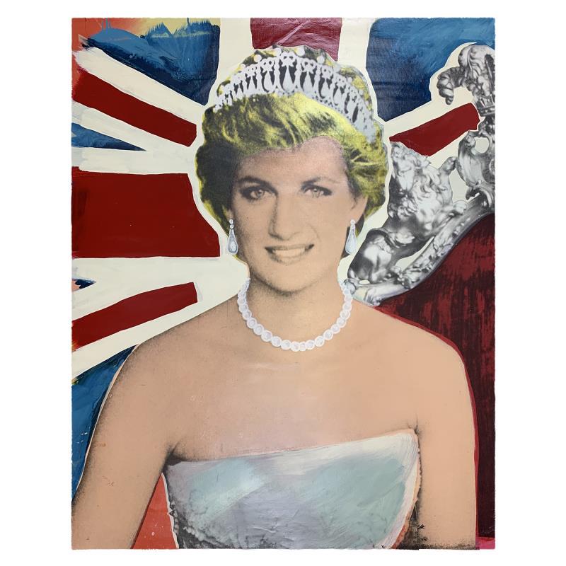 Steve Kaufman (1960-2010) "Princess Diana" Original Mixed Media on Canvas: "Princess Diana" is a one-of-a-kind hand pulled, hand painted (oil paint) mixed media silkscreen on canvas by Andy Warhol protege, Steve Kaufman (1960-2010). This piece is hand signed inverso by the a