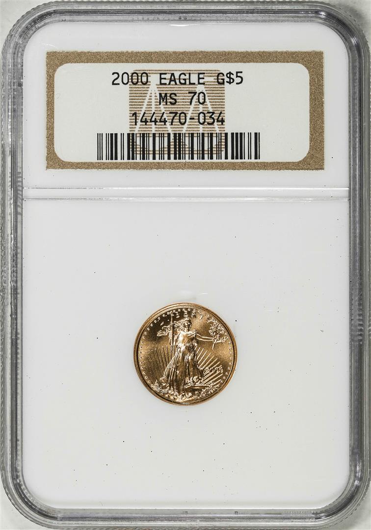 2000 $5 American Gold Eagle Coin NGC MS70: One 2000 $5 American Gold Eagle Coin NGC MS70. NGC Certified.
