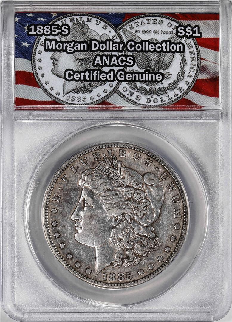 1885-S $1 Morgan Silver Dollar Coin ANACS Genuine: One 1885-S $1 Morgan Silver Dollar Coin ANACS Genuine. ANACS Certified.