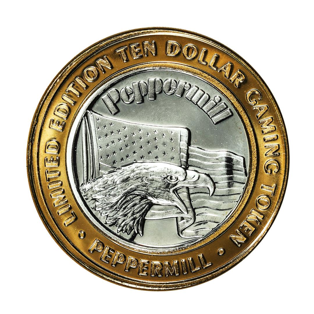 .999 Silver Peppermill Hotel Casino Reno, NV $10 Casino Limited Edition Gaming Token: One .999 Silver Peppermill Hotel Casino Reno, NV $10 Casino Limited Edition Gaming Token.