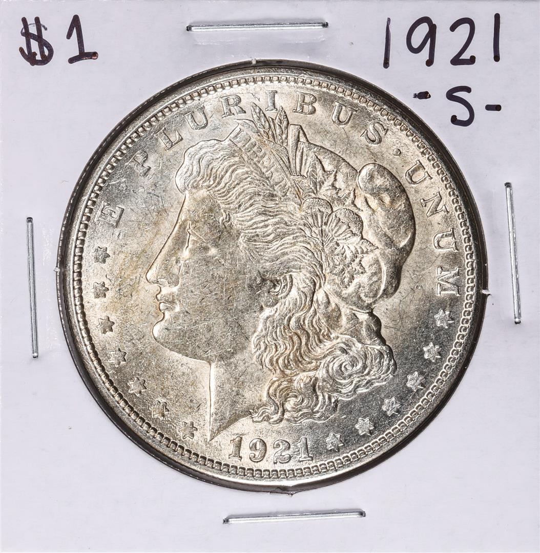1921-S $1 Morgan Silver Dollar Coin: One 1921-S $1 Morgan Silver Dollar Coin.