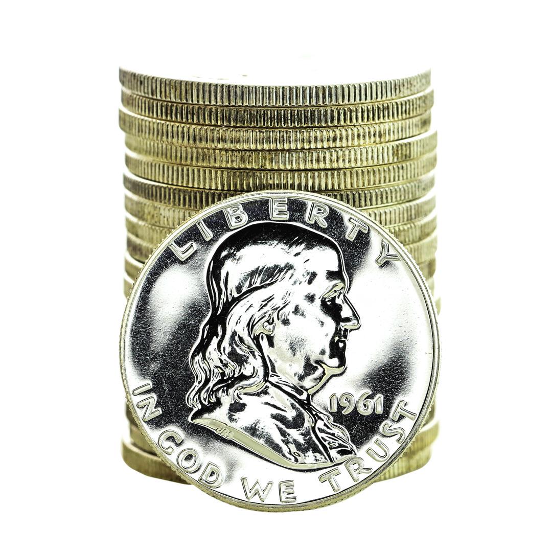 Roll of (20) Proof 1961 Franklin Half Dollar Coins: One Roll of (20) Proof 1961 Franklin Half Dollar Coins.