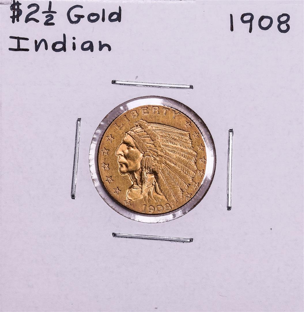 1908 $2 1/2 Indian Head Quarter Eagle Gold Coin: One 1908 $2 1/2 Indian Head Quarter Eagle Gold Coin.