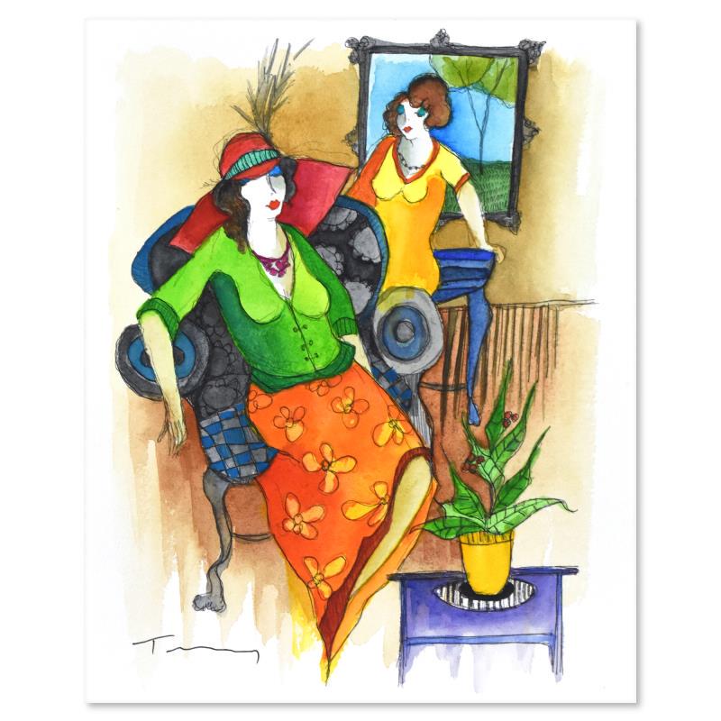 Itzchak Tarkay (1935-2012) Original Mixed Media on Board: This is an original mixed media watercolor on paper by Itzchak Tarkay (1935-2012), hand signed by the artist. Includes Certificate of Authenticity. Measures approx. 8" x 10" (image).